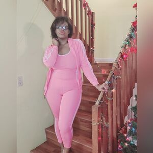 Pink & White Sports Wear Pants Set